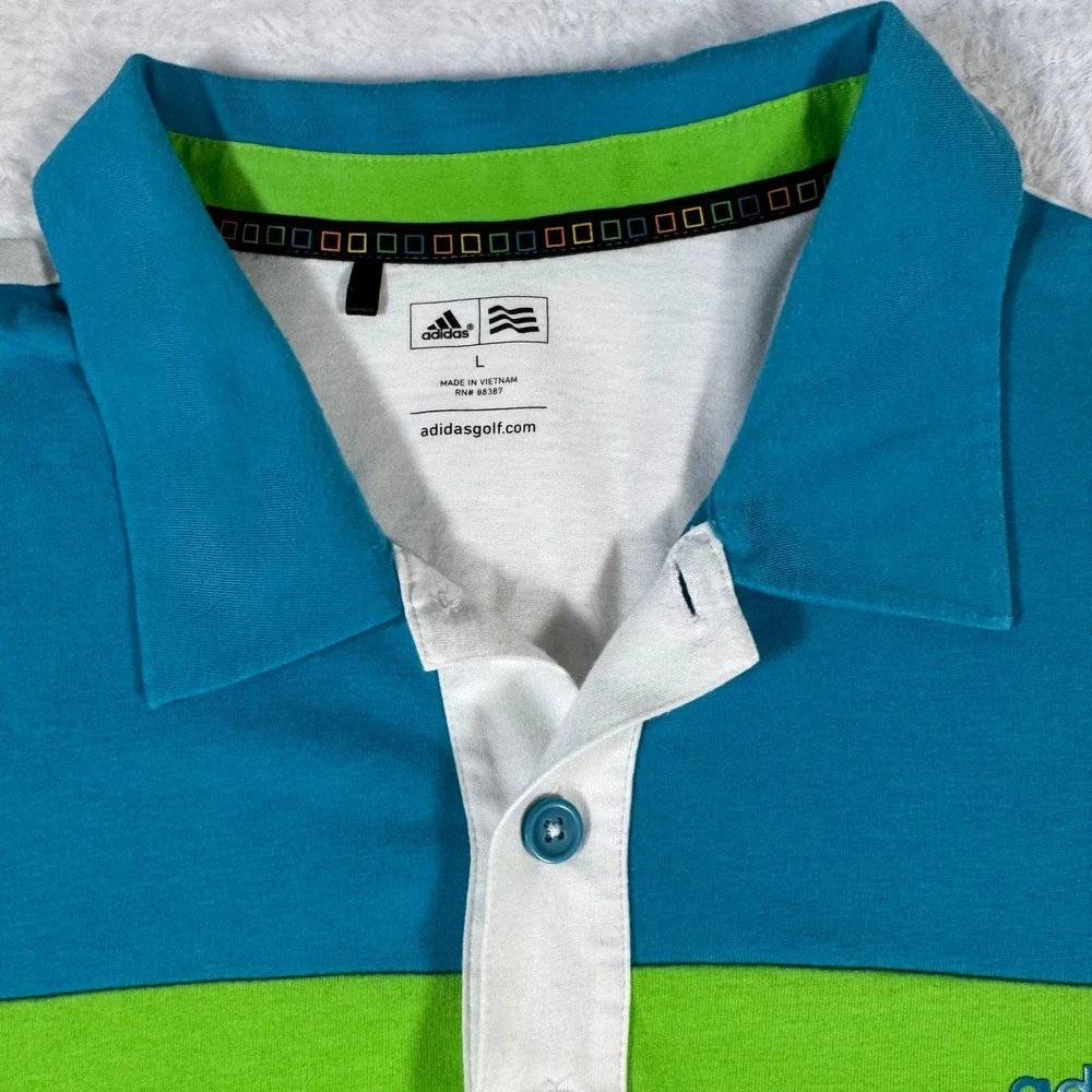 Adidas Golf Polo Shirt Mens Large White Teal Blue Green‎ Excellent Colorblock